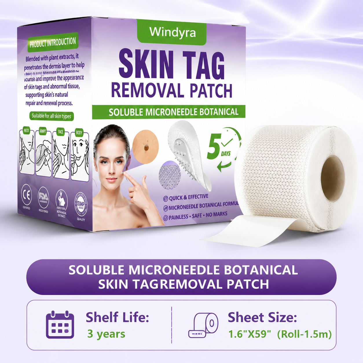 Windyra® Soluble Microneedle Botanical Skin Tag Removal Patch