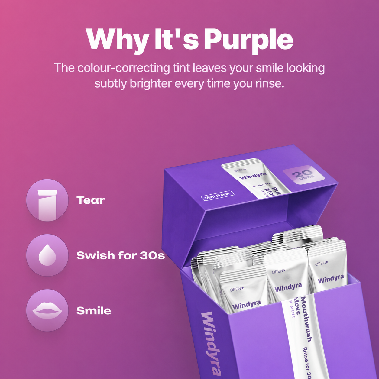 🔥Last Day 80% OFF-Windyra Purple Mouthwash, Alcohol-Free Fresh Mint Mouthwash, Portable Oral Care Sachets