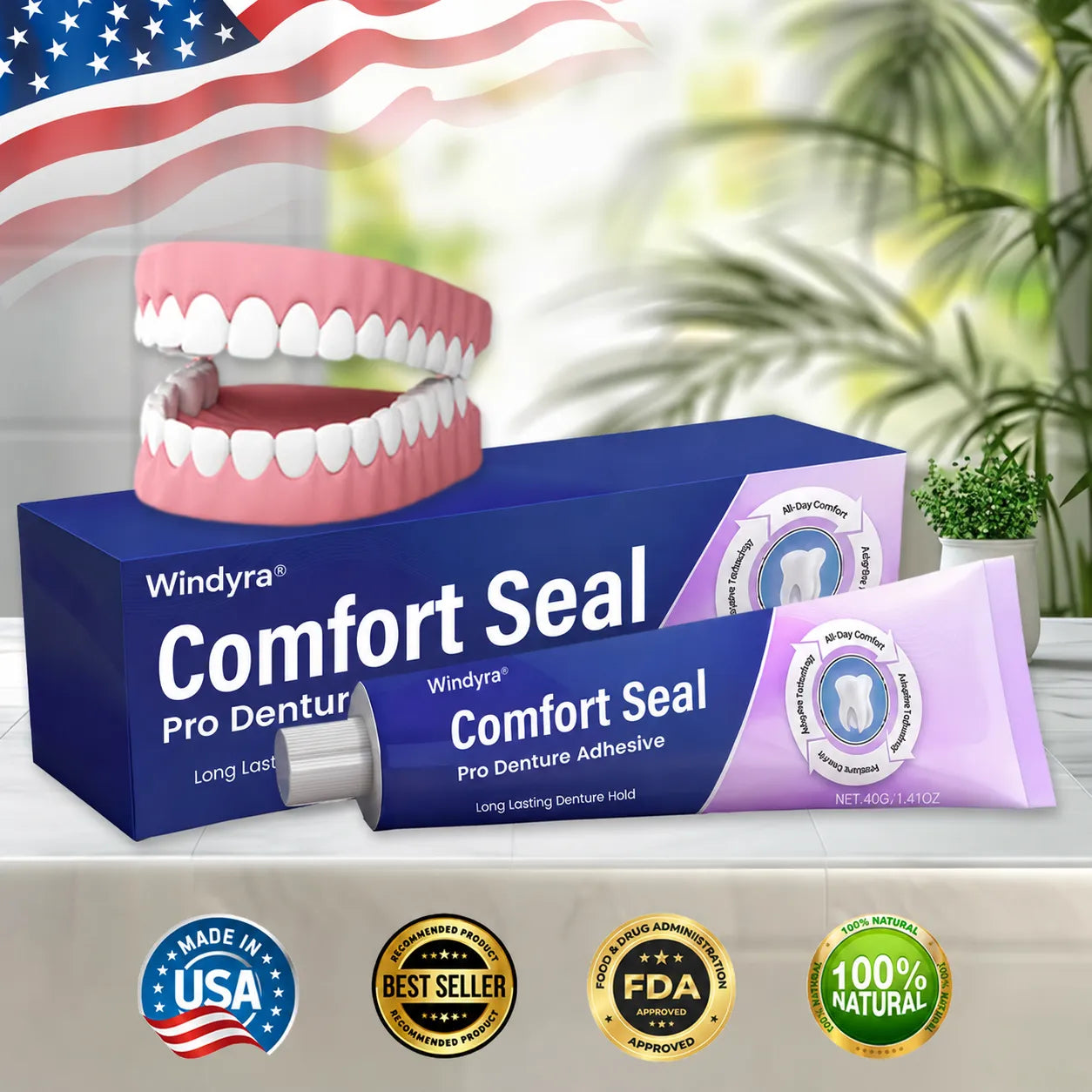 🔥 LIMITED SPECIAL OFFER 🔥 Windyra® Comfort Seal Pro Denture Adhesive🦷💜FDA Certified (Clinically Proven 96-   Hour Lock Hold for   Secure, Comfortable &   Zinc-Free Denture Fit)