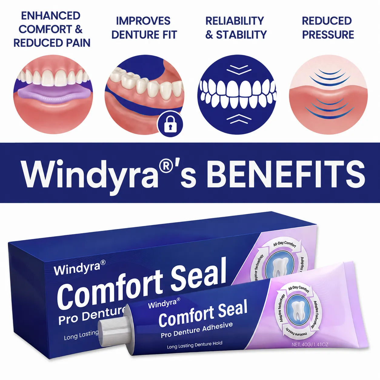 🔥 LIMITED SPECIAL OFFER 🔥 Windyra® Comfort Seal Pro Denture Adhesive🦷💜FDA Certified (Clinically Proven 96-   Hour Lock Hold for   Secure, Comfortable &   Zinc-Free Denture Fit)