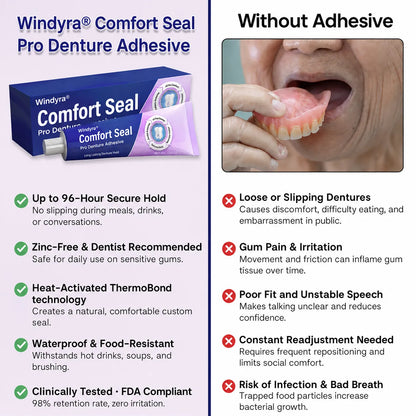 🔥 LIMITED SPECIAL OFFER 🔥 Windyra® Comfort Seal Pro Denture Adhesive🦷💜FDA Certified (Clinically Proven 96-   Hour Lock Hold for   Secure, Comfortable &   Zinc-Free Denture Fit)