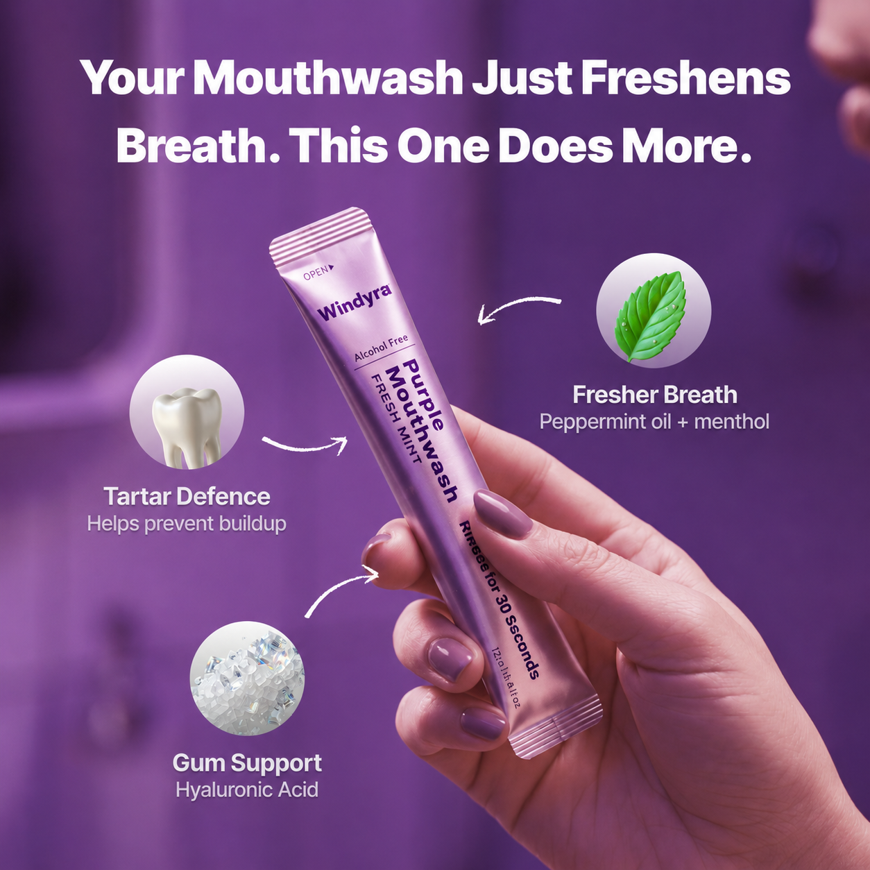 🔥Last Day 80% OFF-Windyra Purple Mouthwash, Alcohol-Free Fresh Mint Mouthwash, Portable Oral Care Sachets